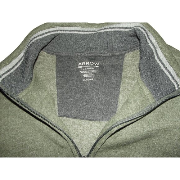 ARROW Pullover Sweatshirt Mens XL Green Heather Quarter-Zip Sueded Fleece Shirt - Picture 4 of 12